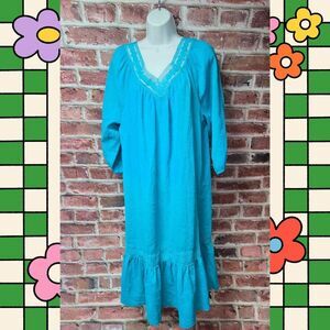 Sheer Teal Dress XXL | V Neck Mid Sleeve Flowy Boho Beach Coquette Layer Top